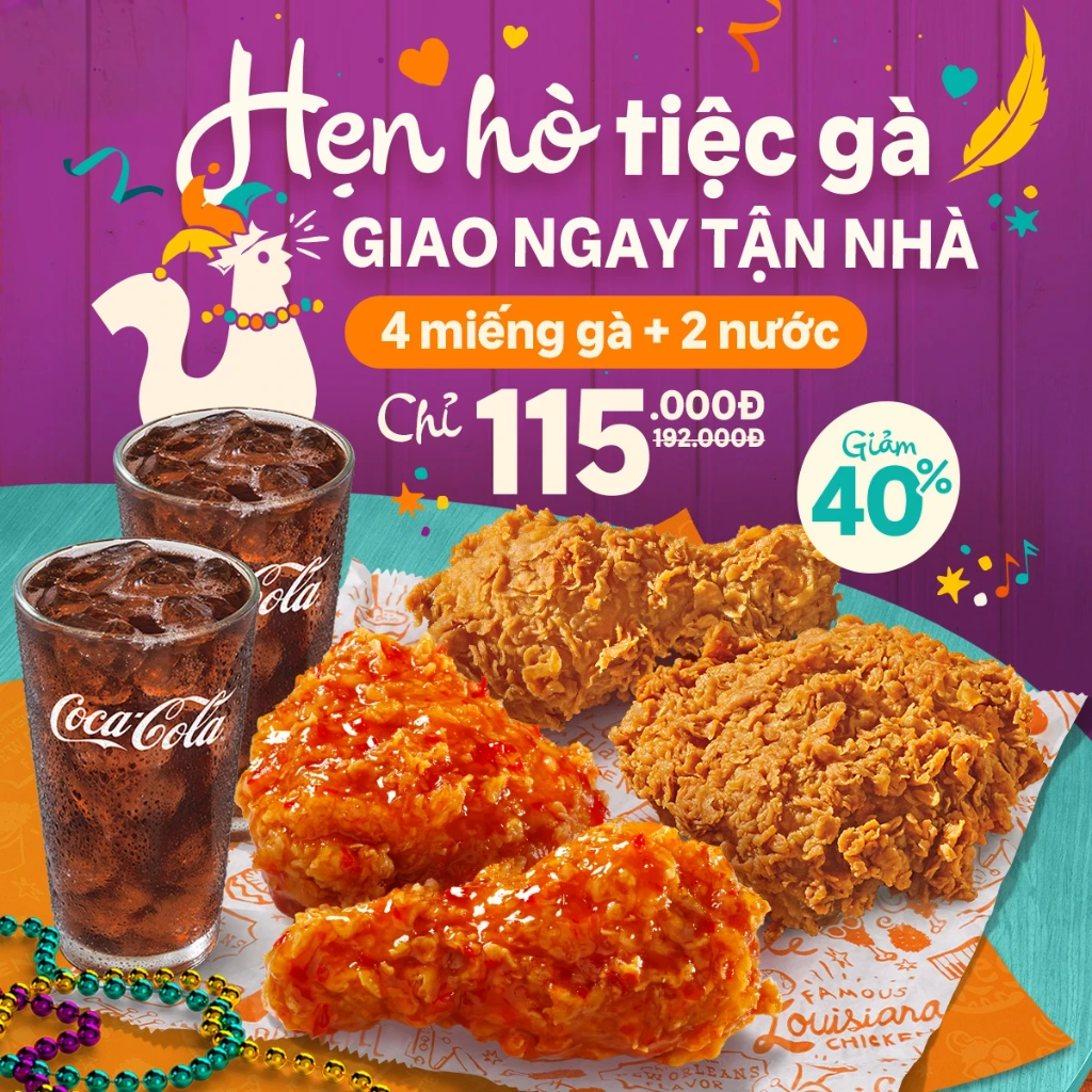 [Gà Xốt] Siêu Tiệc Gà Giòn - 4 Miếng Gà 2 Nước chỉ 115,000Đ