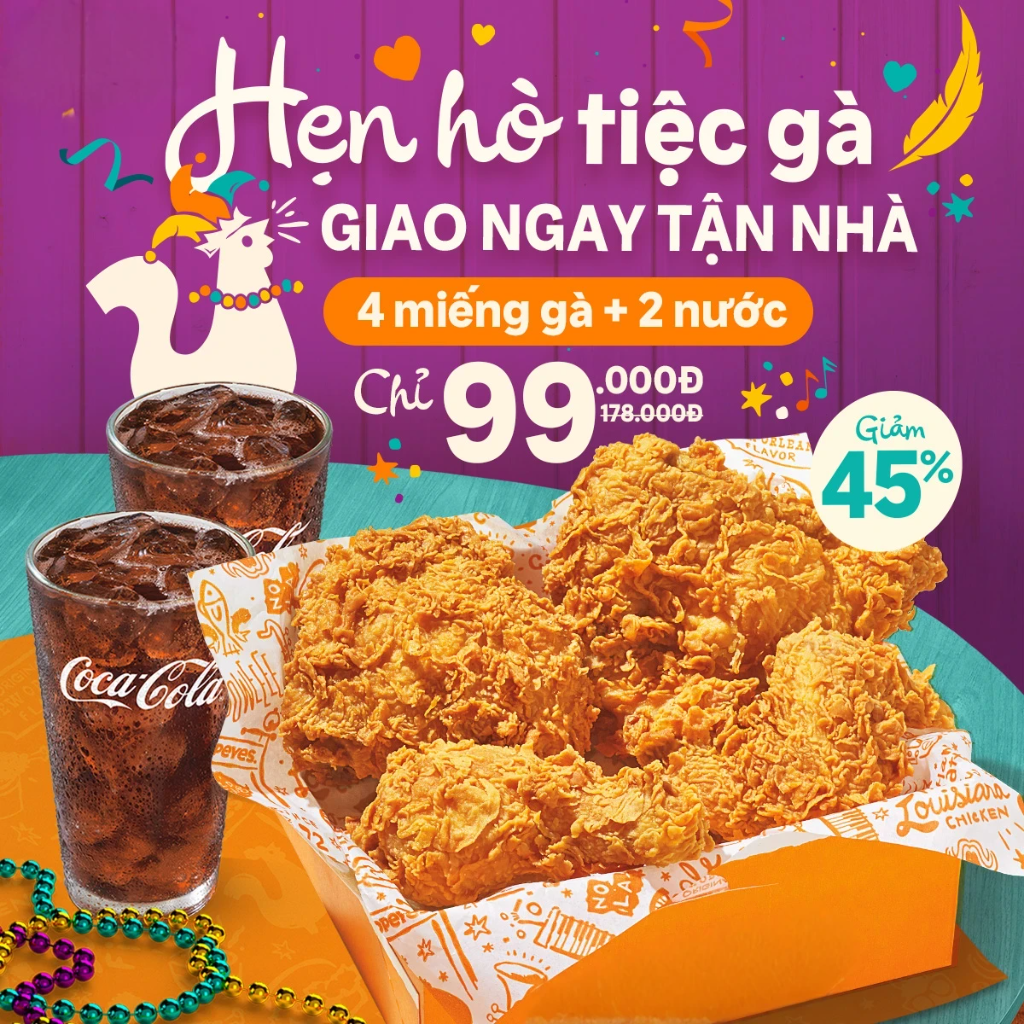 [Best Seller] Siêu Tiệc Gà Giòn - 4 Miếng Gà 2 Nước chỉ 99,000Đ